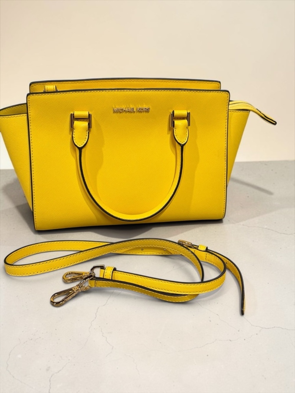 Michael Kors Selma Medium Saffiano Leather Satchel - Yellow